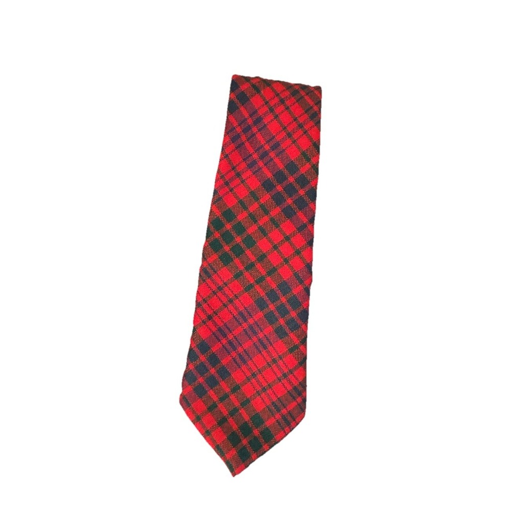 Ingles Buchan Tie Scotland 100% Wool Red Green Tartan‎ Plaid Christmas Holiday